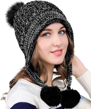 DOCILA Winter Beanie Hat for Women Warm Fleece Lined Pom Knit Earflap Hats Cute Outdoor Snow Ski Skull Cap
