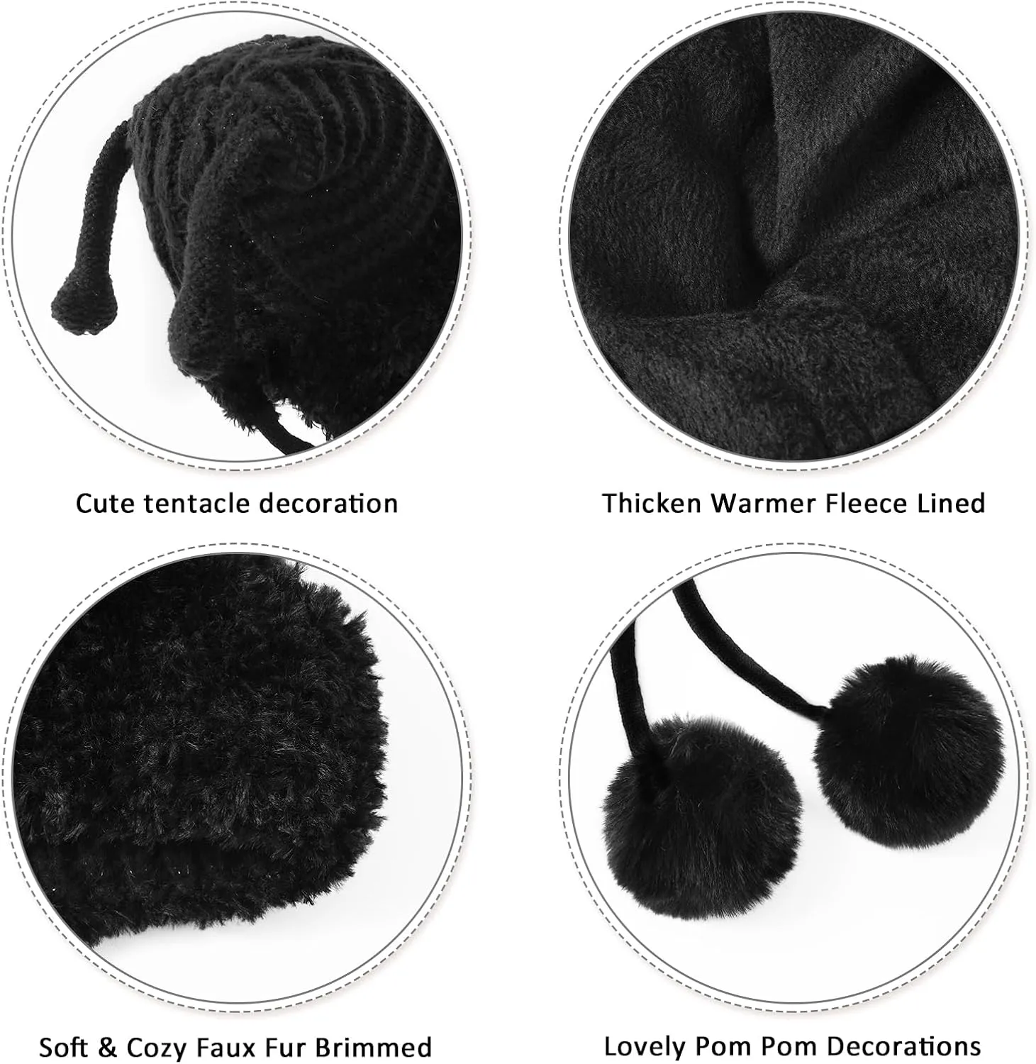 DOCILA Winter Beanie Hat for Women Warm Fleece Lined Pom Knit Earflap Hats Cute Outdoor Snow Ski Skull Cap