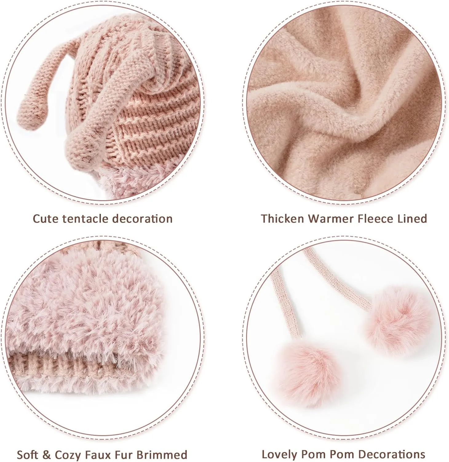 DOCILA Winter Beanie Hat for Women Warm Fleece Lined Pom Knit Earflap Hats Cute Outdoor Snow Ski Skull Cap