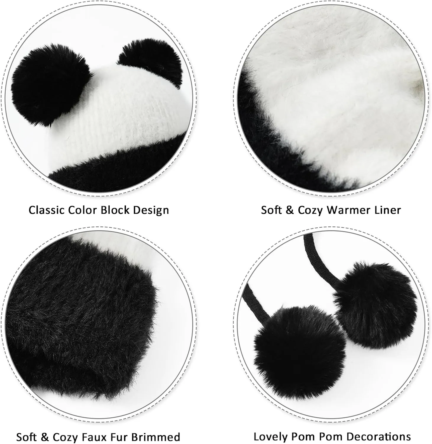 DOCILA Winter Beanie Hat for Women Warm Fleece Lined Pom Knit Earflap Hats Cute Outdoor Snow Ski Skull Cap