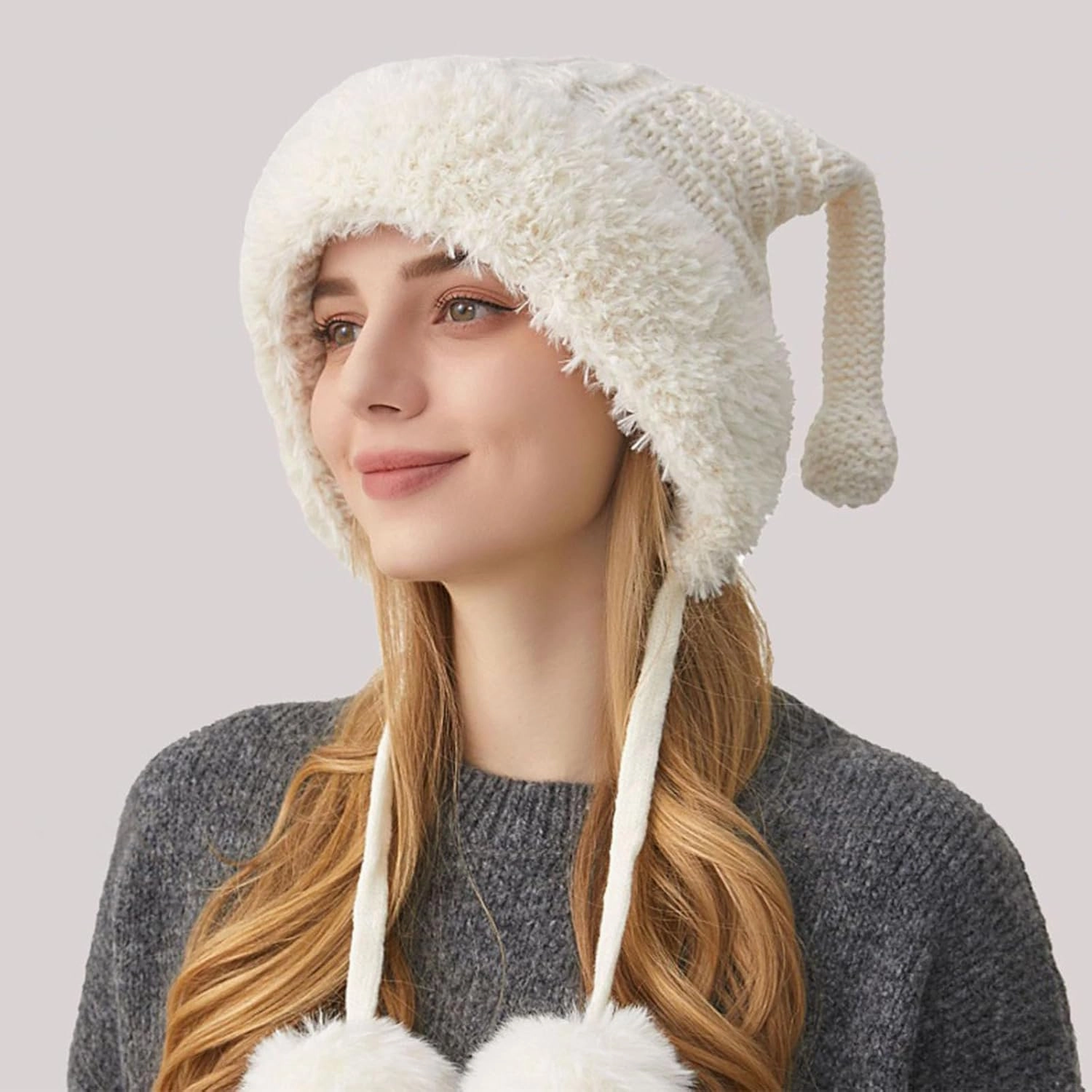 DOCILA Winter Beanie Hat for Women Warm Fleece Lined Pom Knit Earflap Hats Cute Outdoor Snow Ski Skull Cap