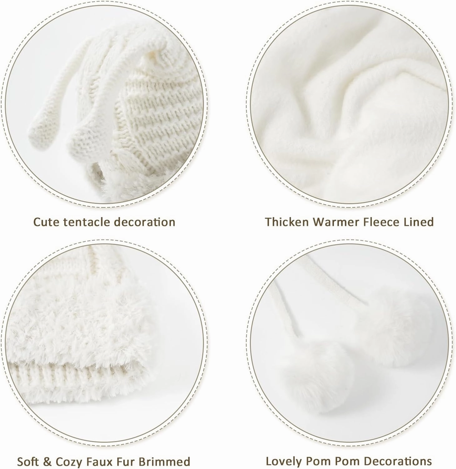 DOCILA Winter Beanie Hat for Women Warm Fleece Lined Pom Knit Earflap Hats Cute Outdoor Snow Ski Skull Cap