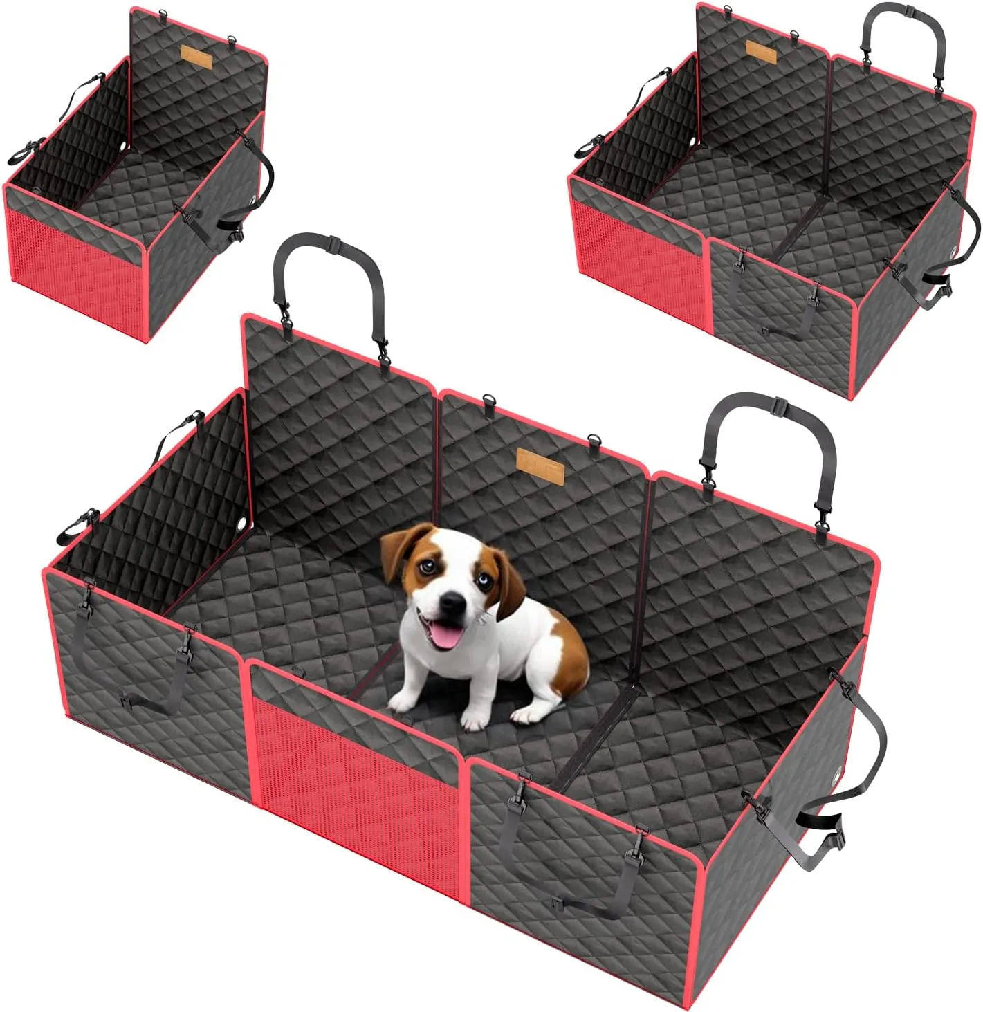 Dog Car Seat Cover for Back Seat 1Seat to 3Seats Dog Hammock for Car with Hard Bottom 600D Heavy Duty Scratch Proof Nonslip Durable Soft Waterproof Back Seat Cover for Cars Trucks and SUVs(Red)