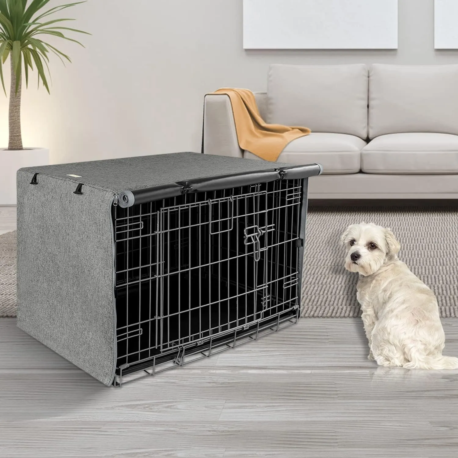 Dog Crate Cover - Kennel Covers Fit for 24 Inch Dogs Crate, Double Door Polyester for Wire Puppy Cage Indoor Outdoor Protection, Grey