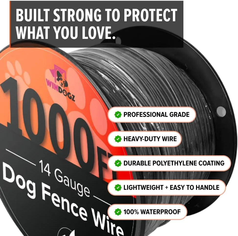 Dog Fence Wire for Electric Dog Fence System, 1000 ft, 14 Gauge Pro Grade Wire, Covers 1 Acre,Easy to Install, Compatible with reputable Underground Fence Brands, Thick and Durable