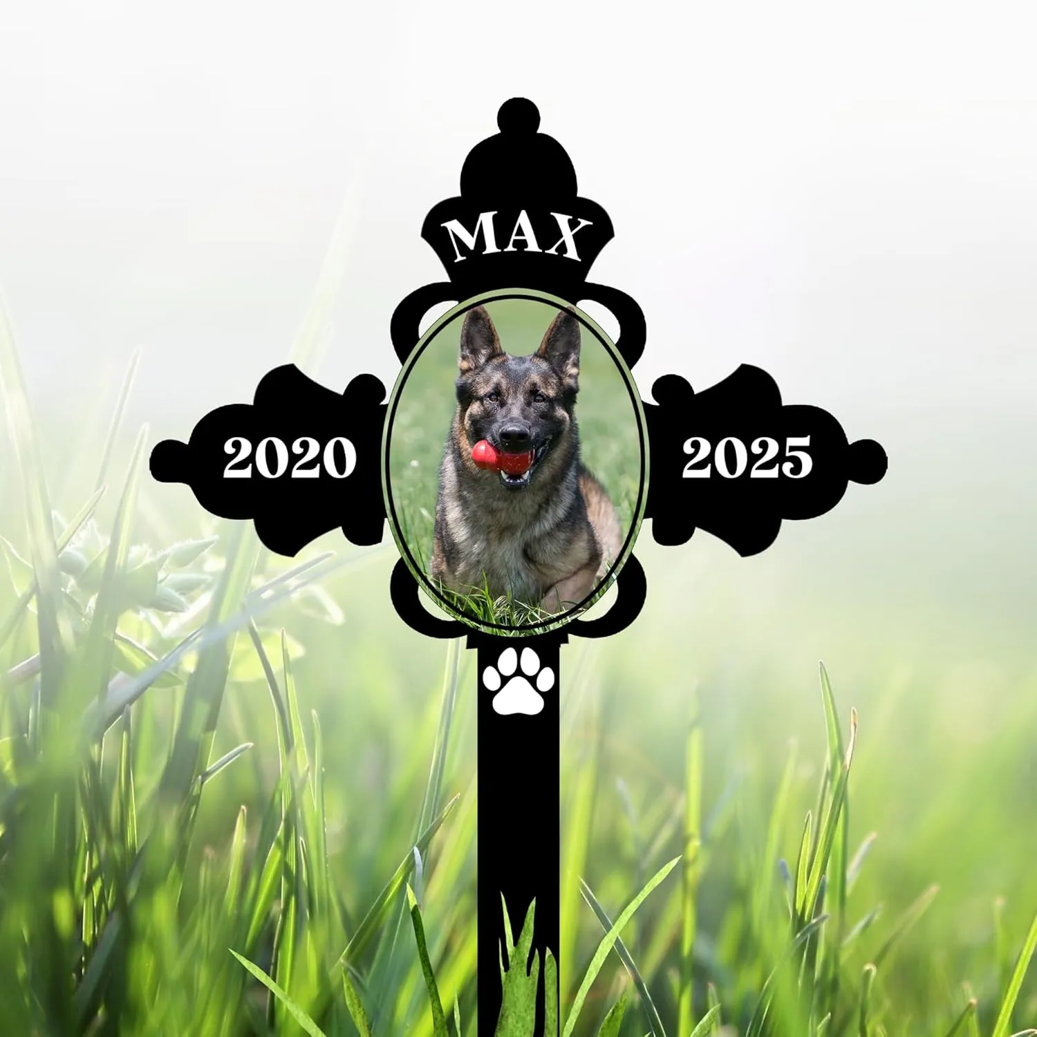 Dog Grave Marker Outdoor – Personalized Pet Headstone for Dogs with Name & Years, Dog Memorial Plaque, Pet Grave Cross for Backyard or Cemetery Tribute