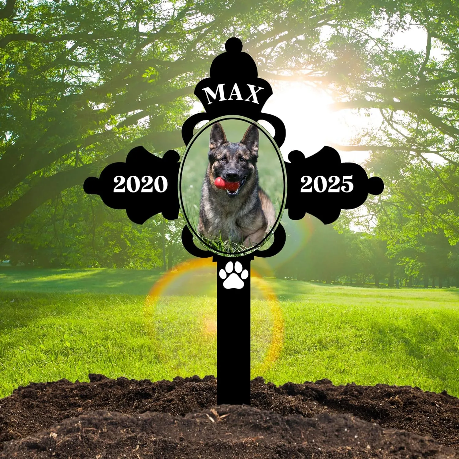 Dog Grave Marker Outdoor – Personalized Pet Headstone for Dogs with Name & Years, Dog Memorial Plaque, Pet Grave Cross for Backyard or Cemetery Tribute