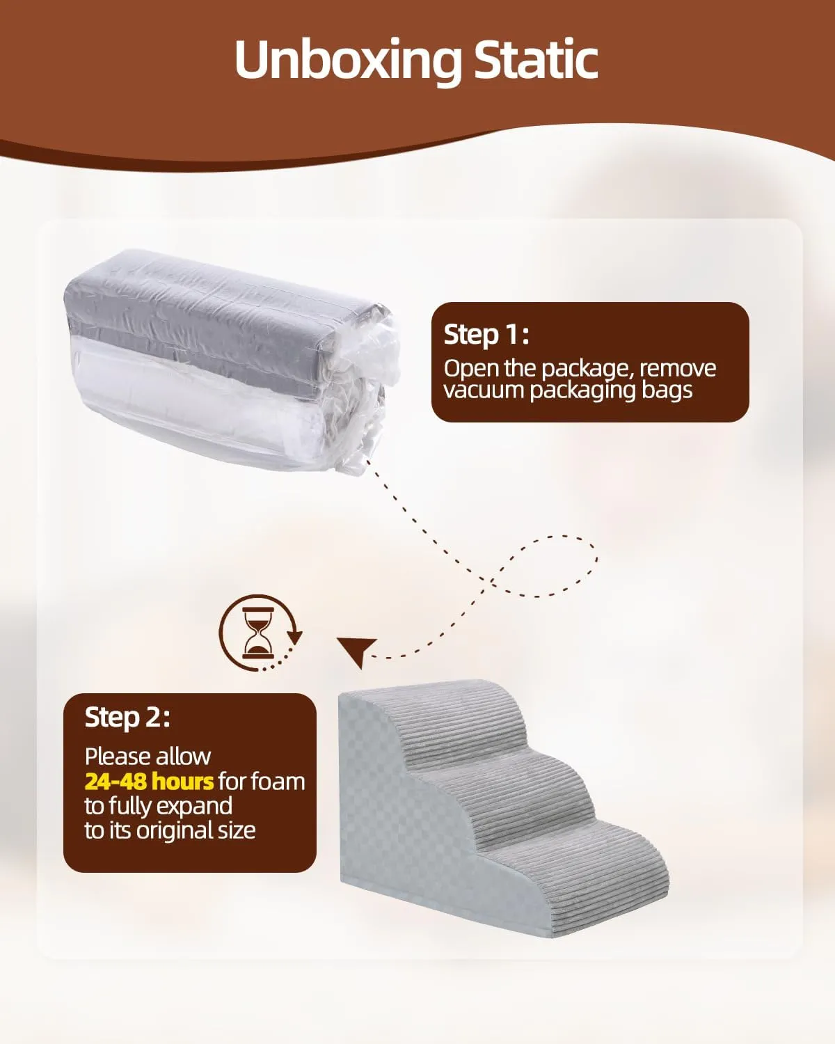 Dog Stairs Curved Ramp for Small Dogs 19.5" H, 4-Step Pet Stairs for Couch Bed with High Density Foam, Dog Slope Stairs with Durable Non-Slip Bottom Grey