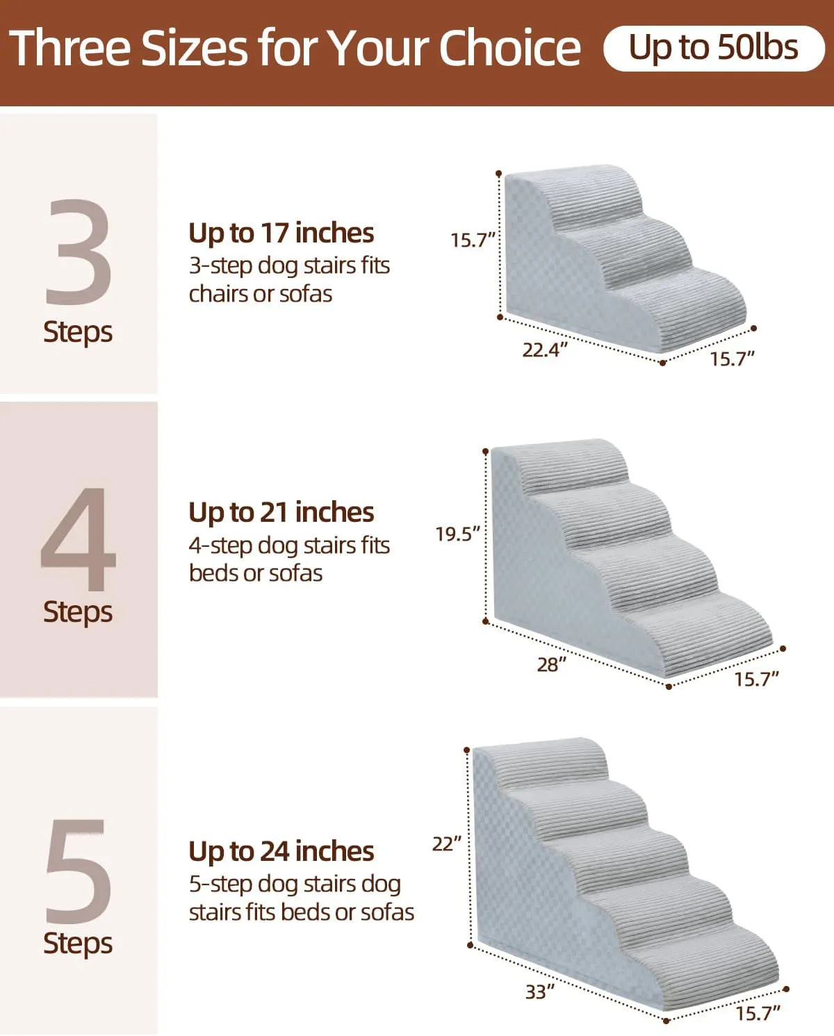 Dog Stairs Curved Ramp for Small Dogs 19.5" H, 4-Step Pet Stairs for Couch Bed with High Density Foam, Dog Slope Stairs with Durable Non-Slip Bottom Grey