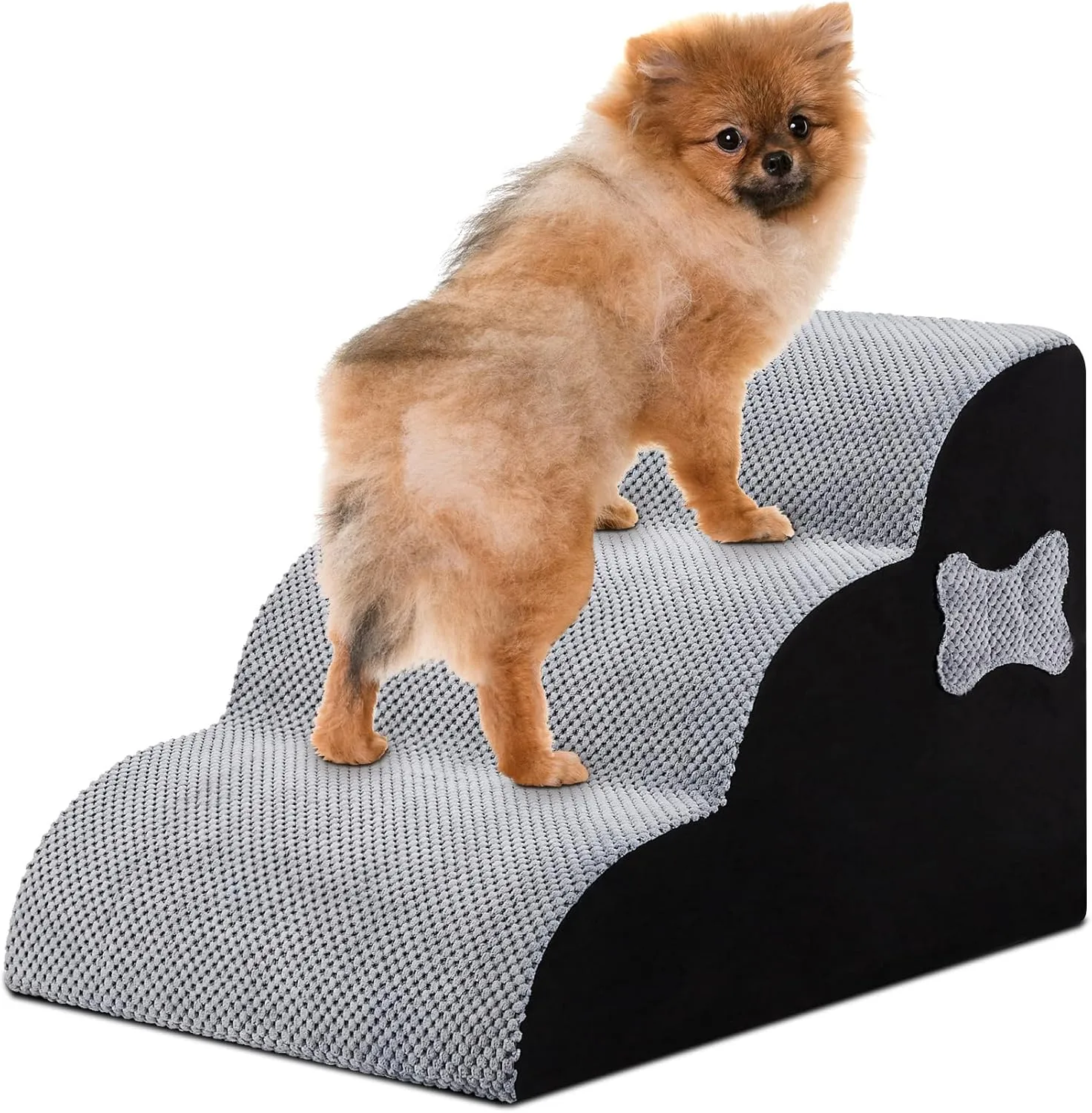 Dog Stairs for Small Dogs, 15.35”H 3 Steps Pet Steps for High Beds and Couch, Non-Slip Bottom Dog Steps,High Density Foam Pet Stairs Ramp for Small Dogs and Cats, with Removable Washable Cover, Grey