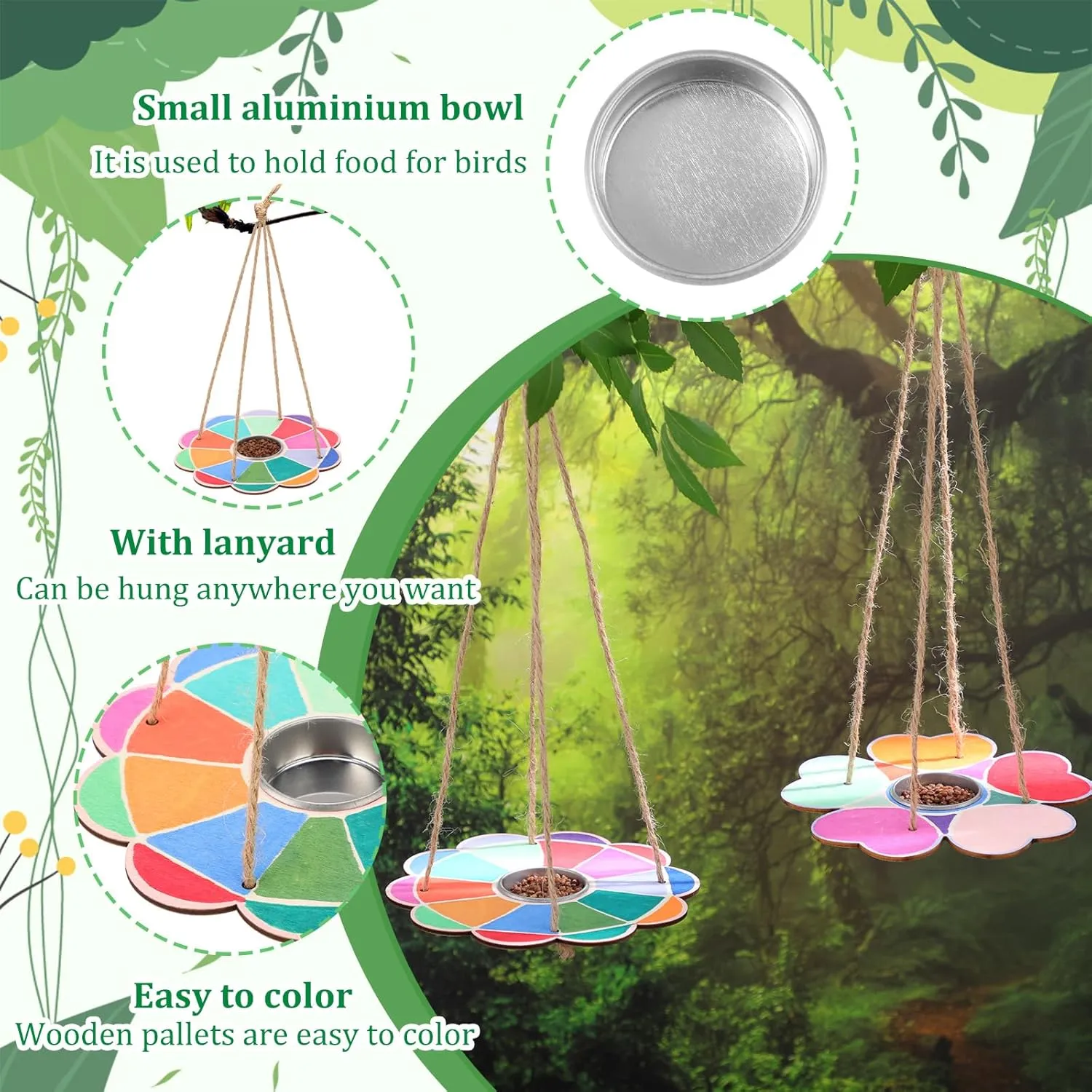 DoubleFill 24 Pcs Bird Feeder Craft Kits for Kids Ages 3-8 Make Your Own Bird Feeders Kids Arts and Crafts DIY Wooden Art Painting Bird Feeders for Outside DIY Craft for Garden Outdoor Decoration