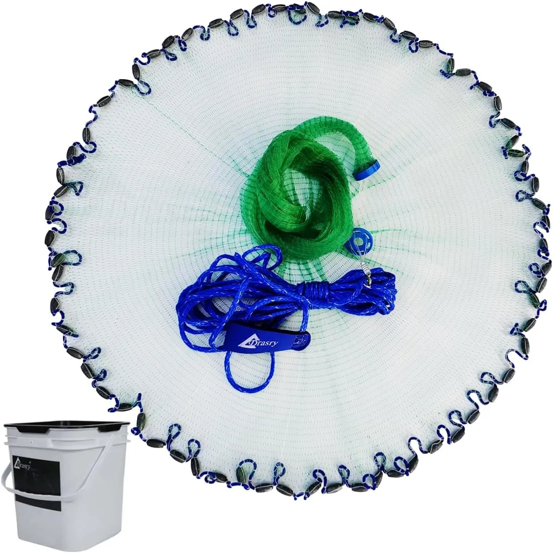 Drasry Saltwater American Fishing Cast Net 3/8inch Mesh Size for Bait Shrimp Trap Fish Heavy Duty Sinkers Throw Net 3FT/4FT/5FT/6FT/7FT/8FT/9FT/10FT Radius
