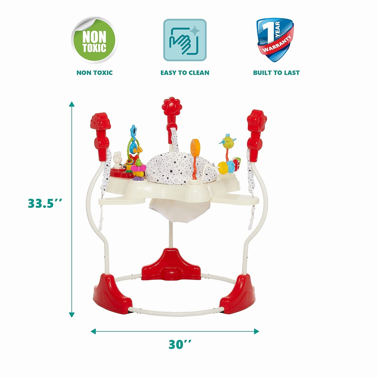 Dream On Me Zany 2-in-1 Baby Activity Center and Bouncer in White and Black Print, Sturdy and Strong Frame, 3 Height Positions, 360° Rotating Seat, 12 Songs with Flash Lights