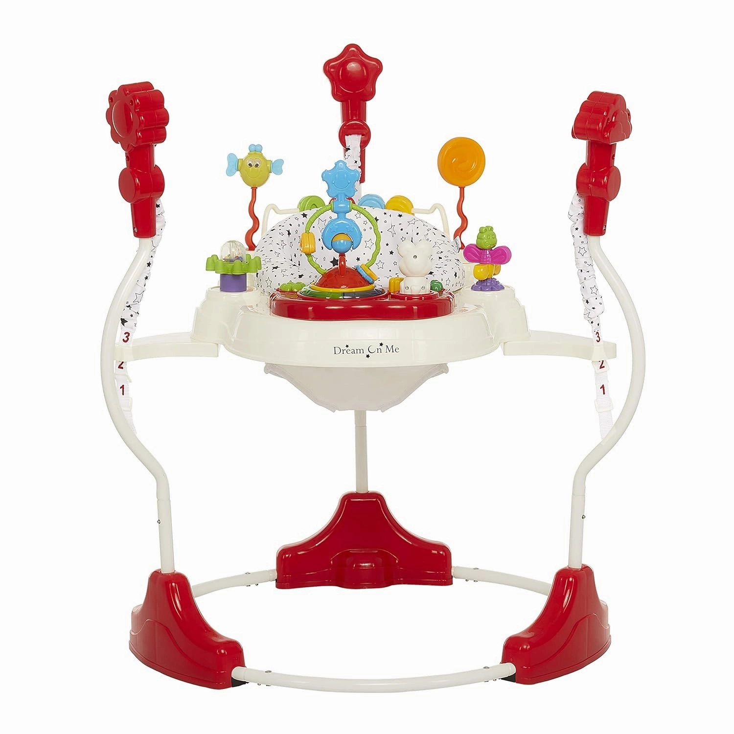 Dream On Me Zany 2-in-1 Baby Activity Center and Bouncer in White and Black Print, Sturdy and Strong Frame, 3 Height Positions, 360° Rotating Seat, 12 Songs with Flash Lights