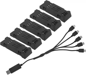 Drfeify 3.7V 600mAH Lithium Battery with 5-in-1 Charger Cable, Portable RC Airplane Helicopter Battery for E58 L800 JY019 RC Quadcopter Spare Part