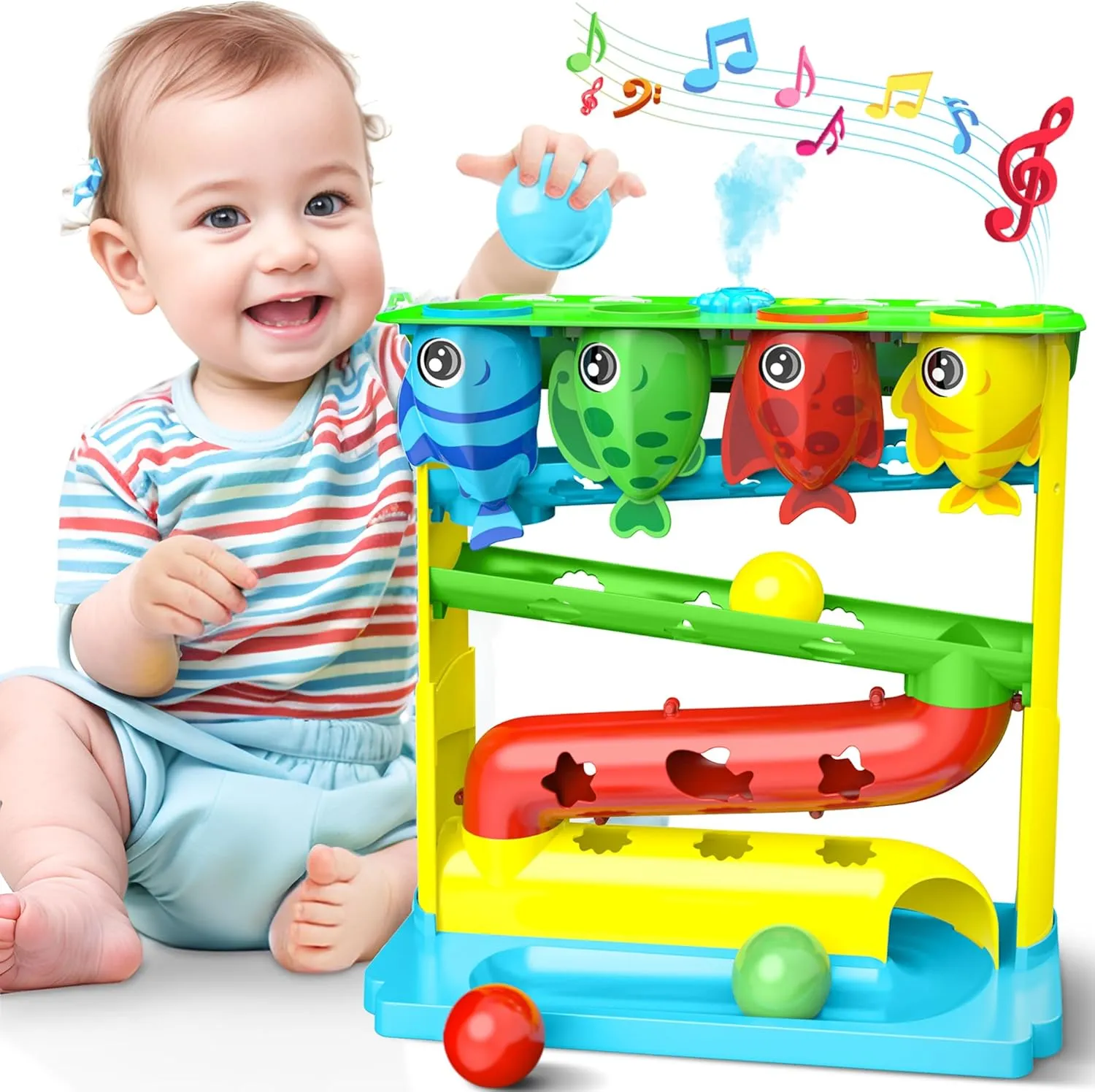 Drop Ball Baby Toy, Interactive Baby Toys for 1 Year Old Boys & Girls, 6 7 8 9 10 12  Months, with 2 Modes, 50  Songs, Light-Up and Water Spray