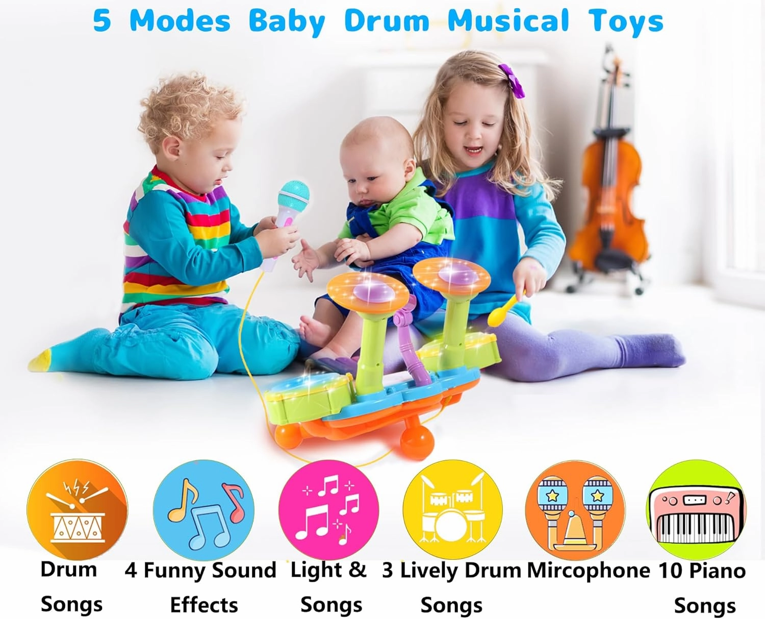 Drum Set for Toddlers 1-3, Baby Drum Set with Microphone, Kids Drum Sets for 2-5, Toddler Drum Set Toys for 1 2 3 Year Old Boy Birthday Christmas for Babies Boy Girl 6 12 18 Month