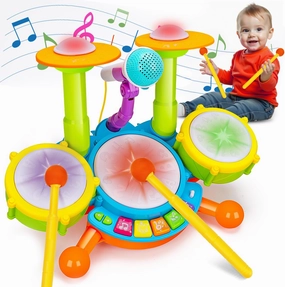 Drum Set for Toddlers 1-3 Musical Toys with 2 Sticks Microphone for 6-12 18 Months Baby Music Instruments Montessori Learning Toy Kids Toddler Drums Christmas Birthday Gift for 1 2 3 Year Old Boy Girl