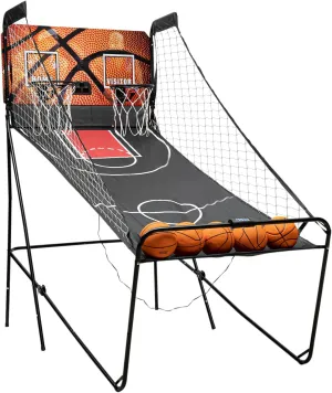 Dual Hoop Basketball Arcade Game, 8 Game Modes Foldable Shot 2Player w/ 5 Balls, Inflation Pump and LED Scoring System, Indoor Basketball for All Players, Home, Playground, Shopping Malls