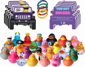 Ducks for Jeep Ducking - Complete Kit for Jeep Ducks with 25 Ducks for Jeeps, 25 Ducking Tags, and 25 Bands - Rubber Ducks for Jeeps in Unique Designs - Rubber Ducks for Jeep Ducking Game