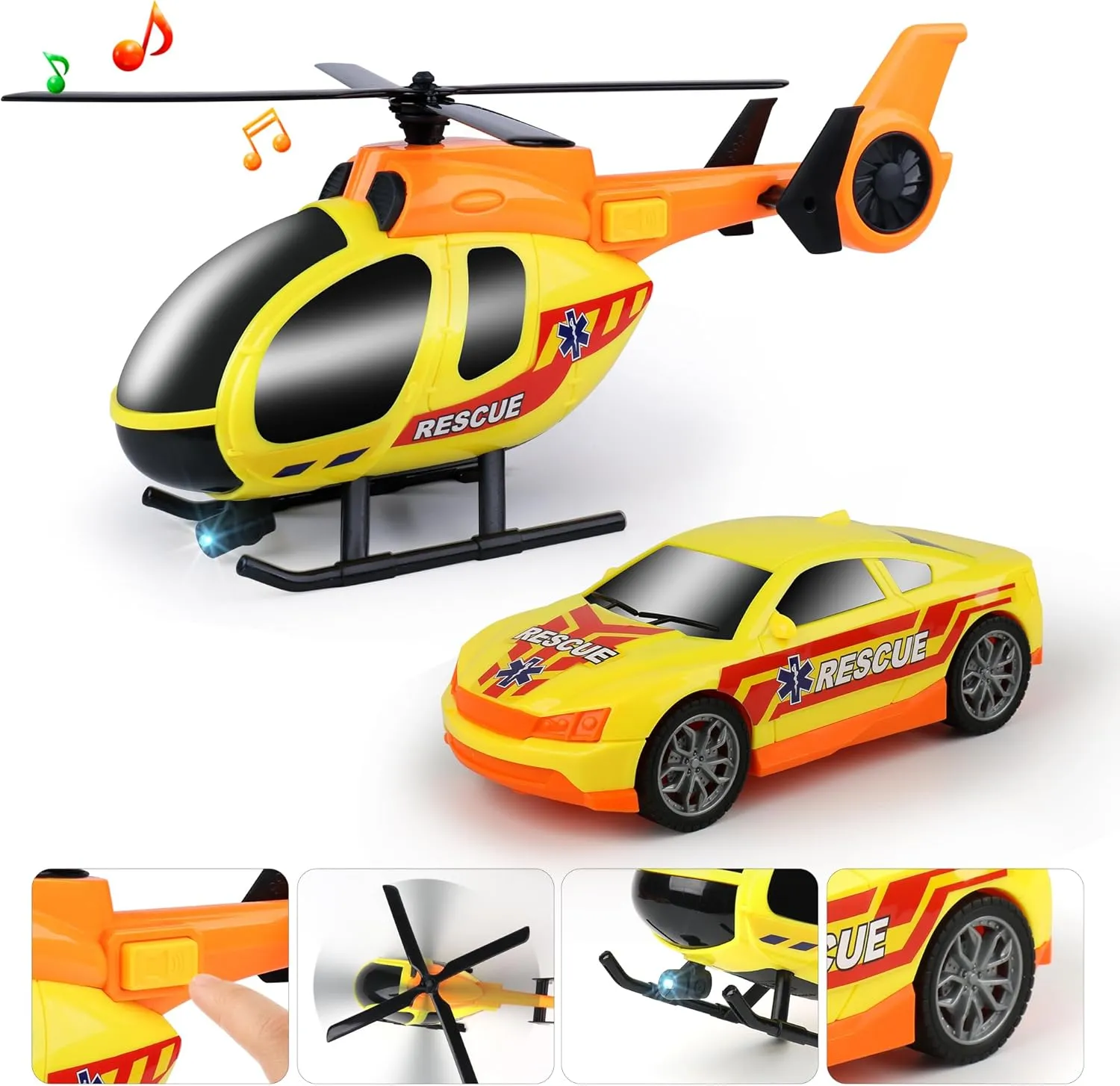Dwi Dowellin Semi Truck Toy with Lights & Sounds, Racing Car & Helicopter - Birthday Gift for 2-5 Years Old Boys & Girls