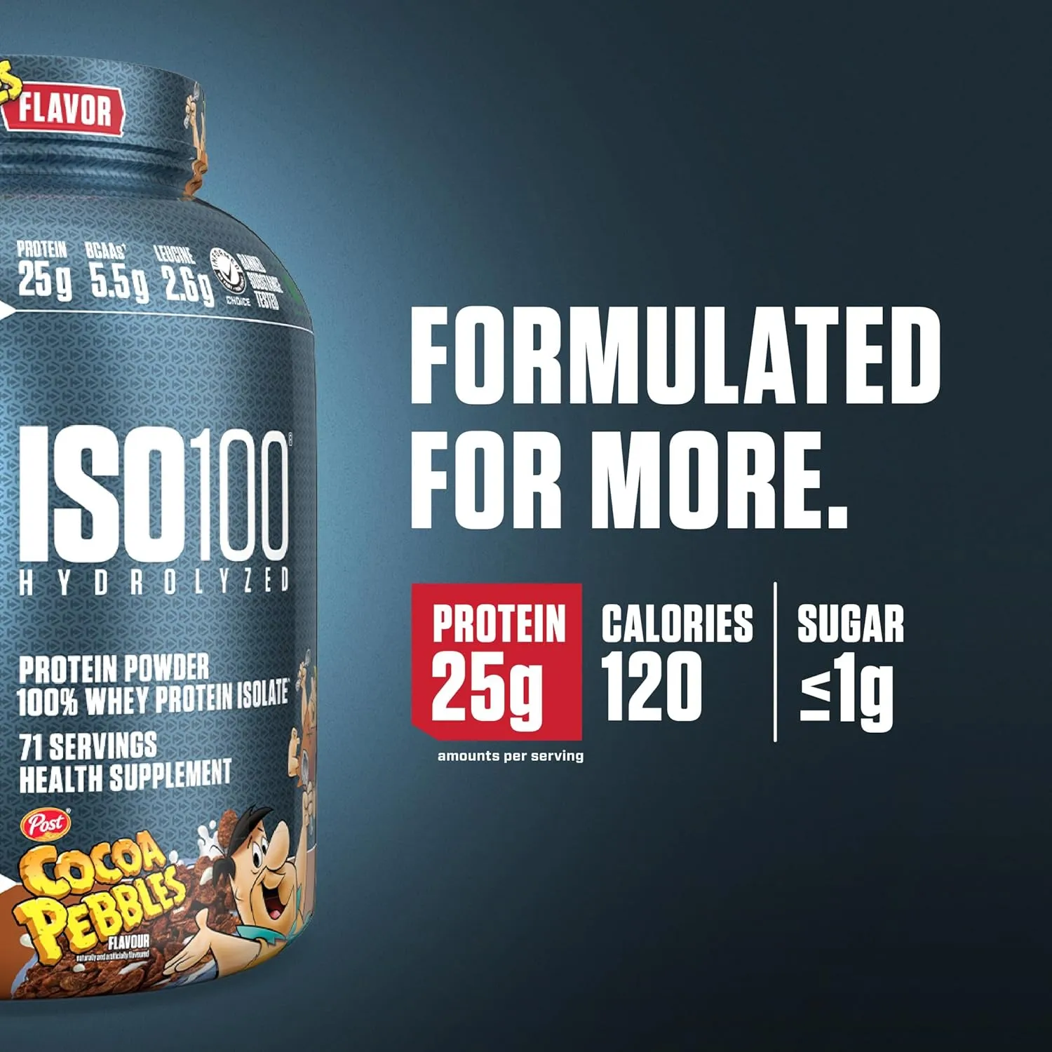 Dymatize x Cocoa Pebbles ISO100 Whey Protein Powder Isolate, 25g of Protein, 71 Servings, 5.5g BCAAs, 120 Cal., Gluten Free, 1g Fat, 1g Sugar, 2g Carb