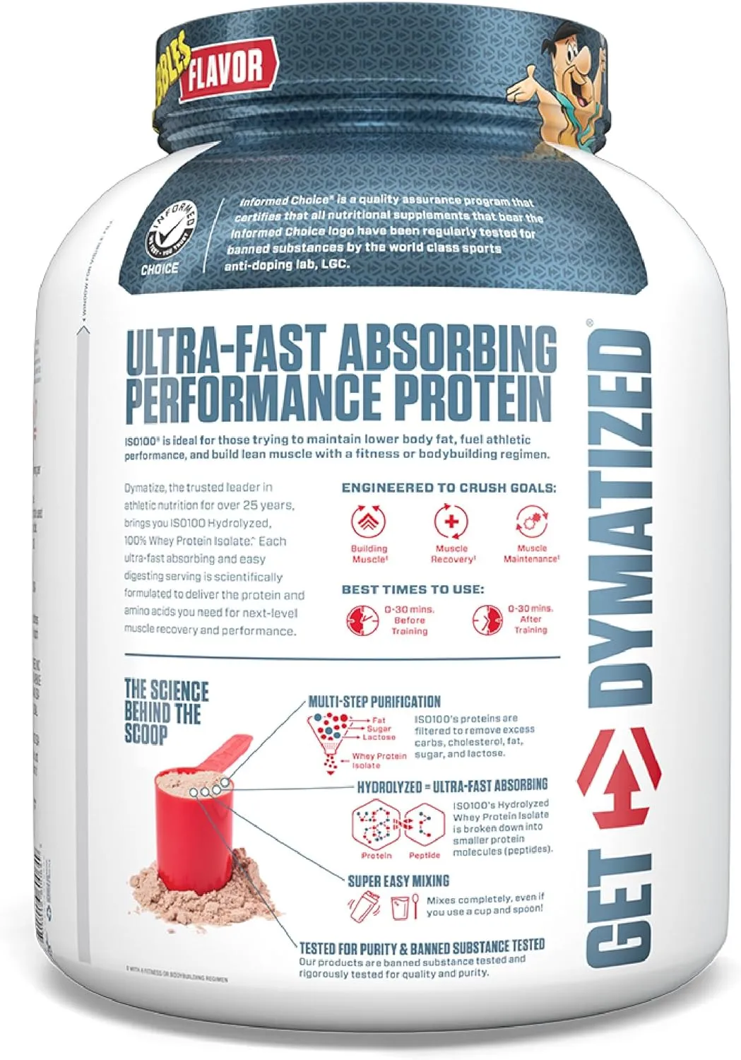 Dymatize x Cocoa Pebbles ISO100 Whey Protein Powder Isolate, 25g of Protein, 71 Servings, 5.5g BCAAs, 120 Cal., Gluten Free, 1g Fat, 1g Sugar, 2g Carb
