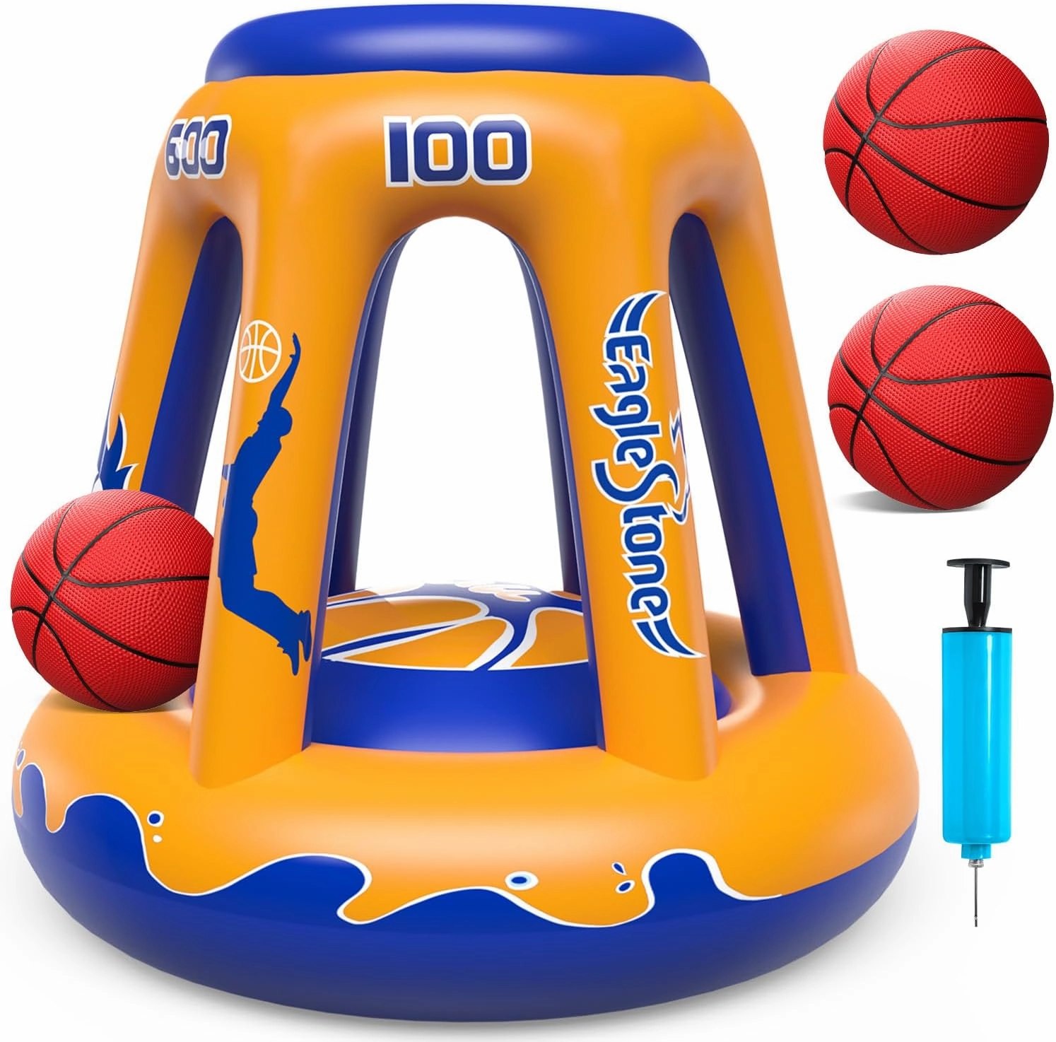 EagleStone Pool Basketball Hoop for Kids 4-8, 8-12 & Adults, 47" Inflatable Floating Basketball Hoop Pool with 3 Balls & Pump, Heavy-Duty Pool Toy for Summer Outdoor Water Games, Family & Party Fun