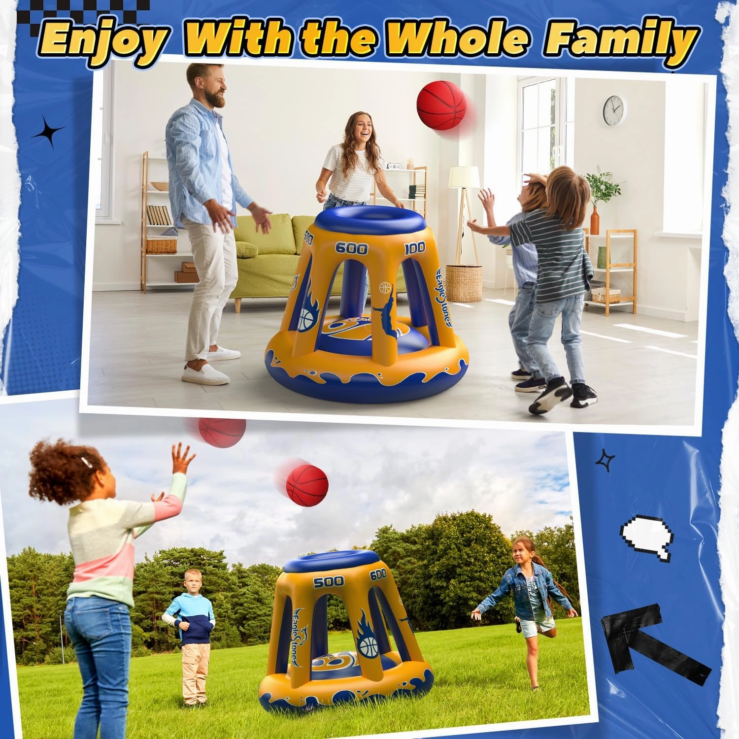 EagleStone Pool Basketball Hoop for Kids 4-8, 8-12 & Adults, 47" Inflatable Floating Basketball Hoop Pool with 3 Balls & Pump, Heavy-Duty Pool Toy for Summer Outdoor Water Games, Family & Party Fun