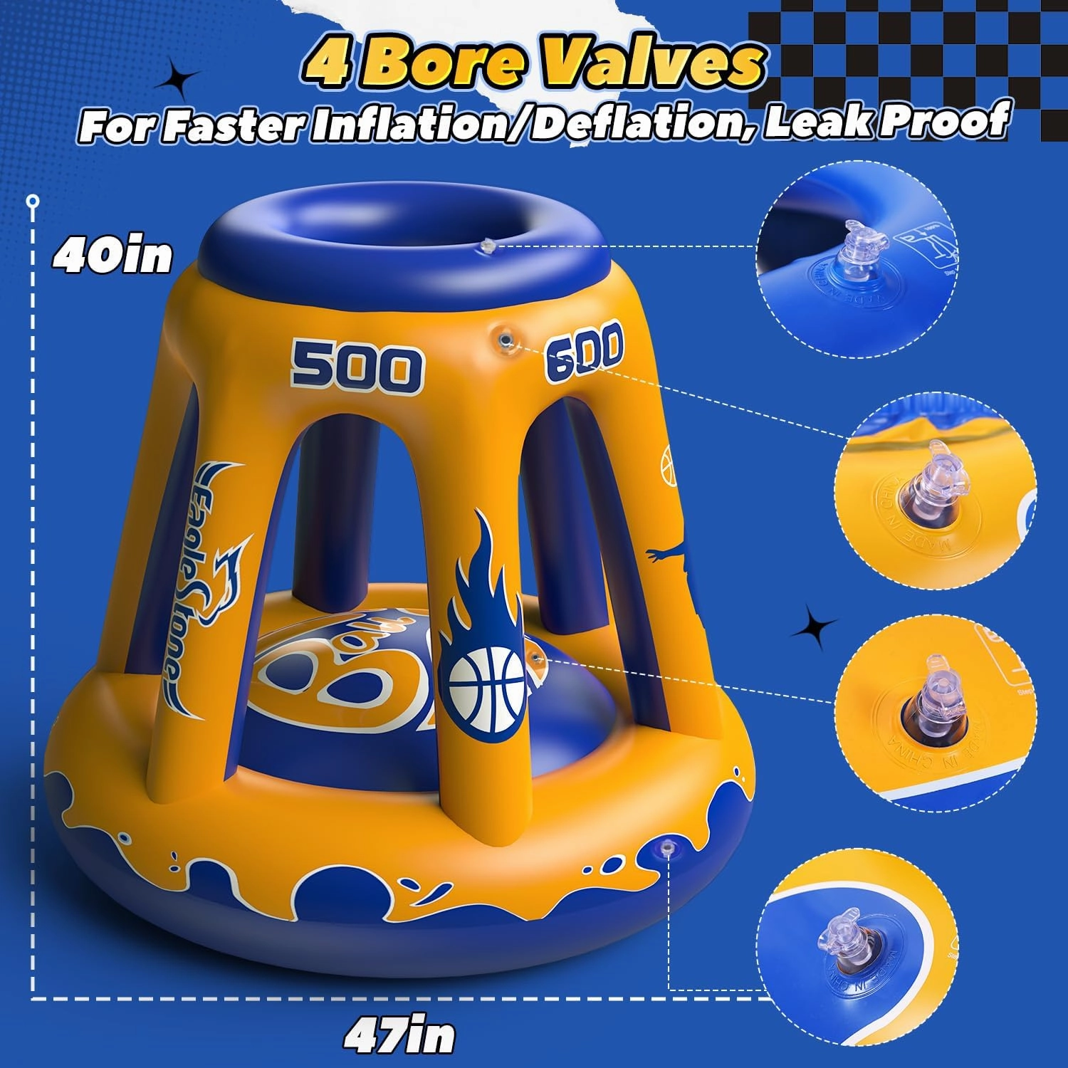 EagleStone Pool Basketball Hoop for Kids 4-8, 8-12 & Adults, 47" Inflatable Floating Basketball Hoop Pool with 3 Balls & Pump, Heavy-Duty Pool Toy for Summer Outdoor Water Games, Family & Party Fun