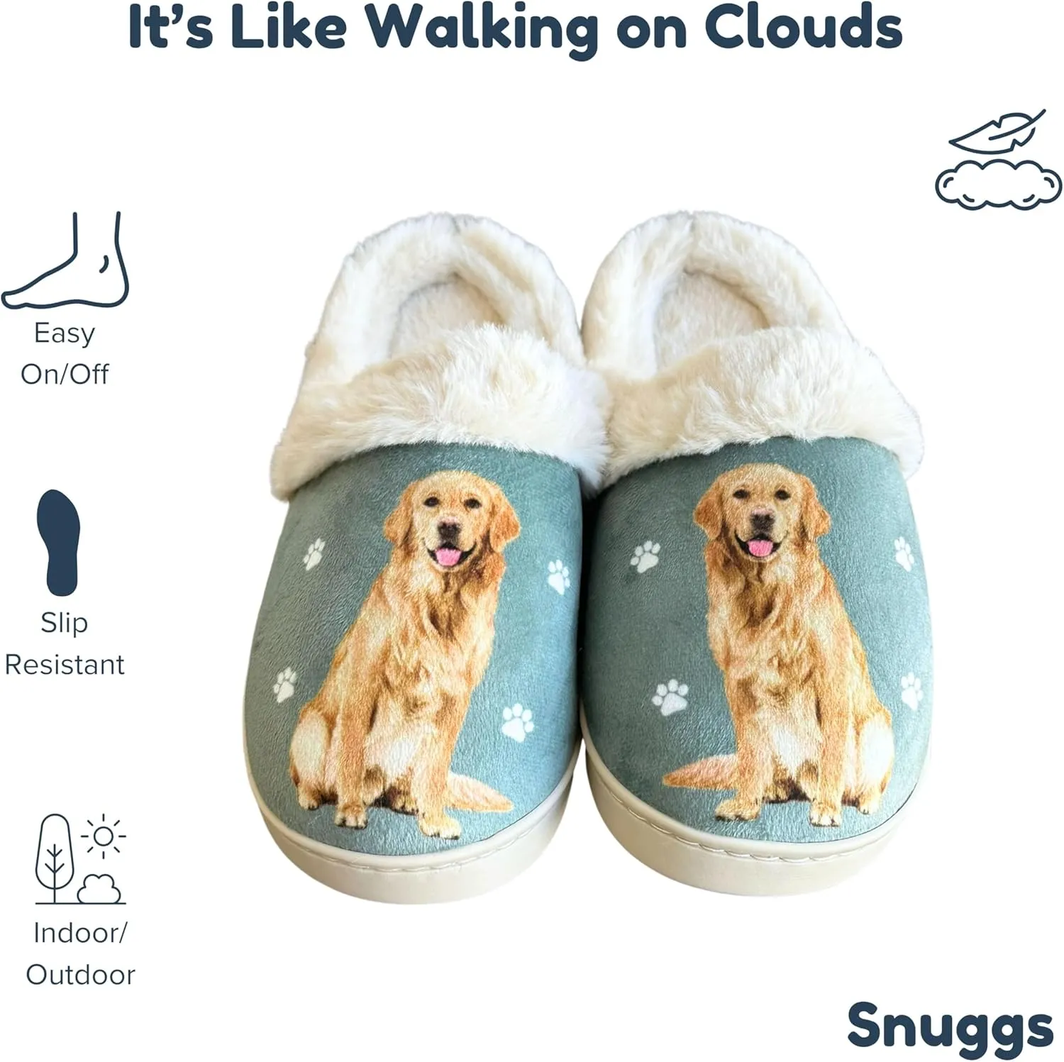 E&S Pets Snugg Slippers for Pet Lovers - Memory Foam House Slippers for Women - Plush Faux Fur Lining - Non-Slip Sole - 32 Dog and Cat Breeds