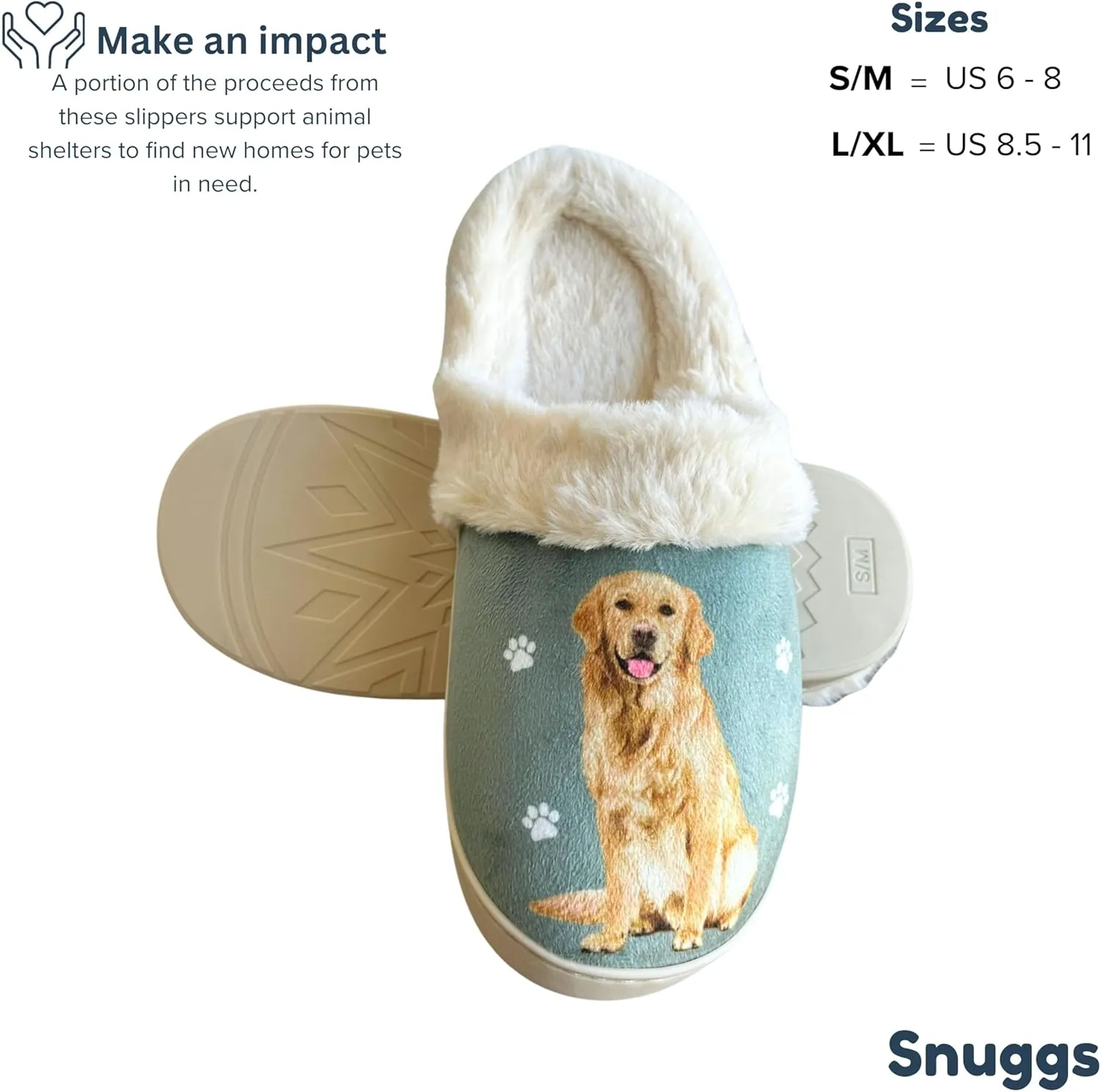 E&S Pets Snugg Slippers for Pet Lovers - Memory Foam House Slippers for Women - Plush Faux Fur Lining - Non-Slip Sole - 32 Dog and Cat Breeds