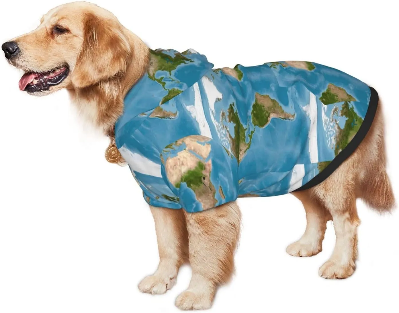 Earth View World Map Dog Hoodie Soft and Warm Dog Hoodie Sweater with Leash Hole and Pocket Dog Winter Sweatshirt Warm Pet Clothes for Medium Large Dogs