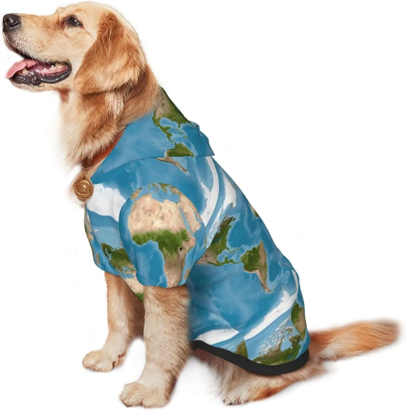 Earth View World Map Dog Hoodie Soft and Warm Dog Hoodie Sweater with Leash Hole and Pocket Dog Winter Sweatshirt Warm Pet Clothes for Medium Large Dogs