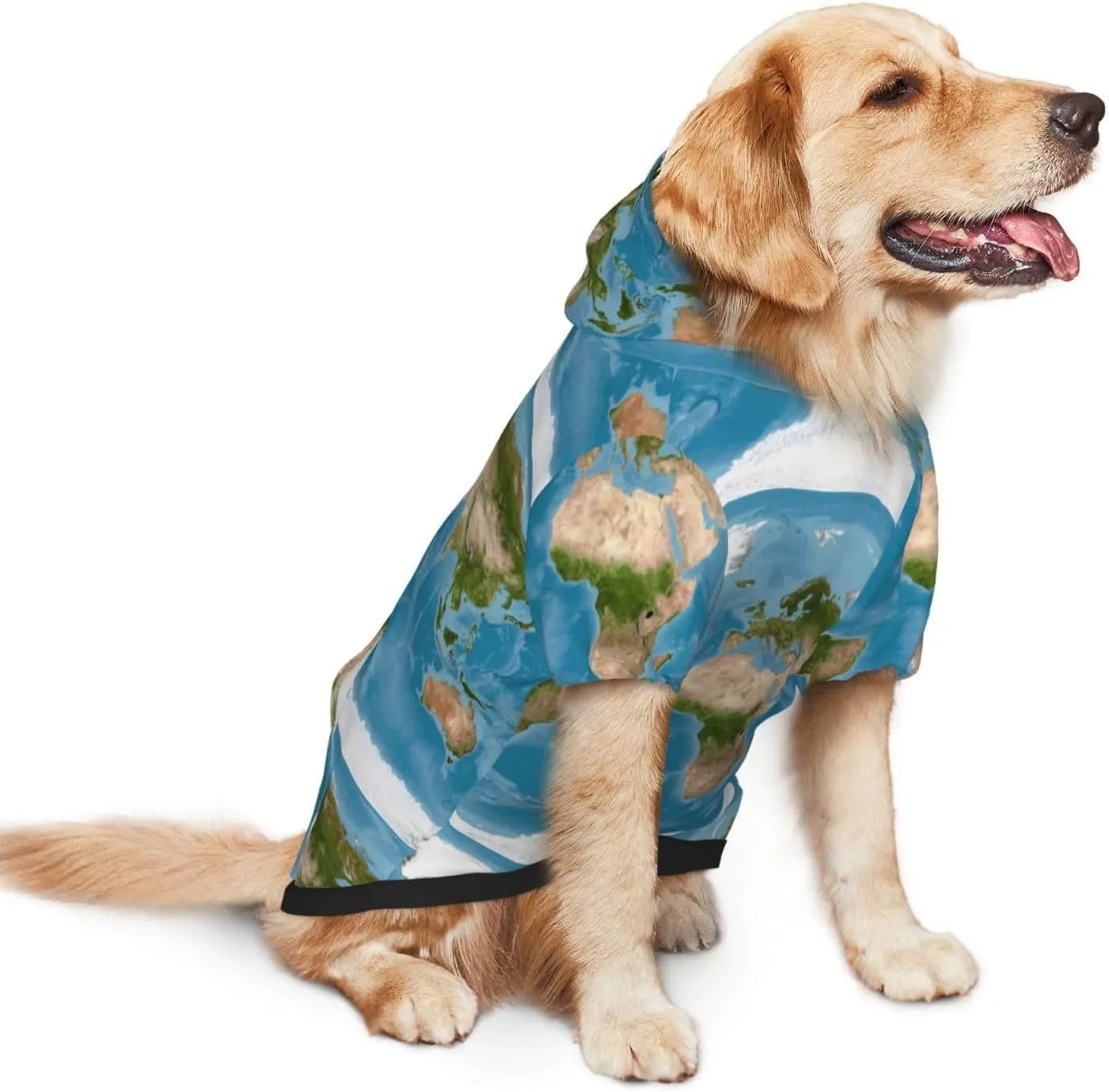 Earth View World Map Dog Hoodie Soft and Warm Dog Hoodie Sweater with Leash Hole and Pocket Dog Winter Sweatshirt Warm Pet Clothes for Medium Large Dogs