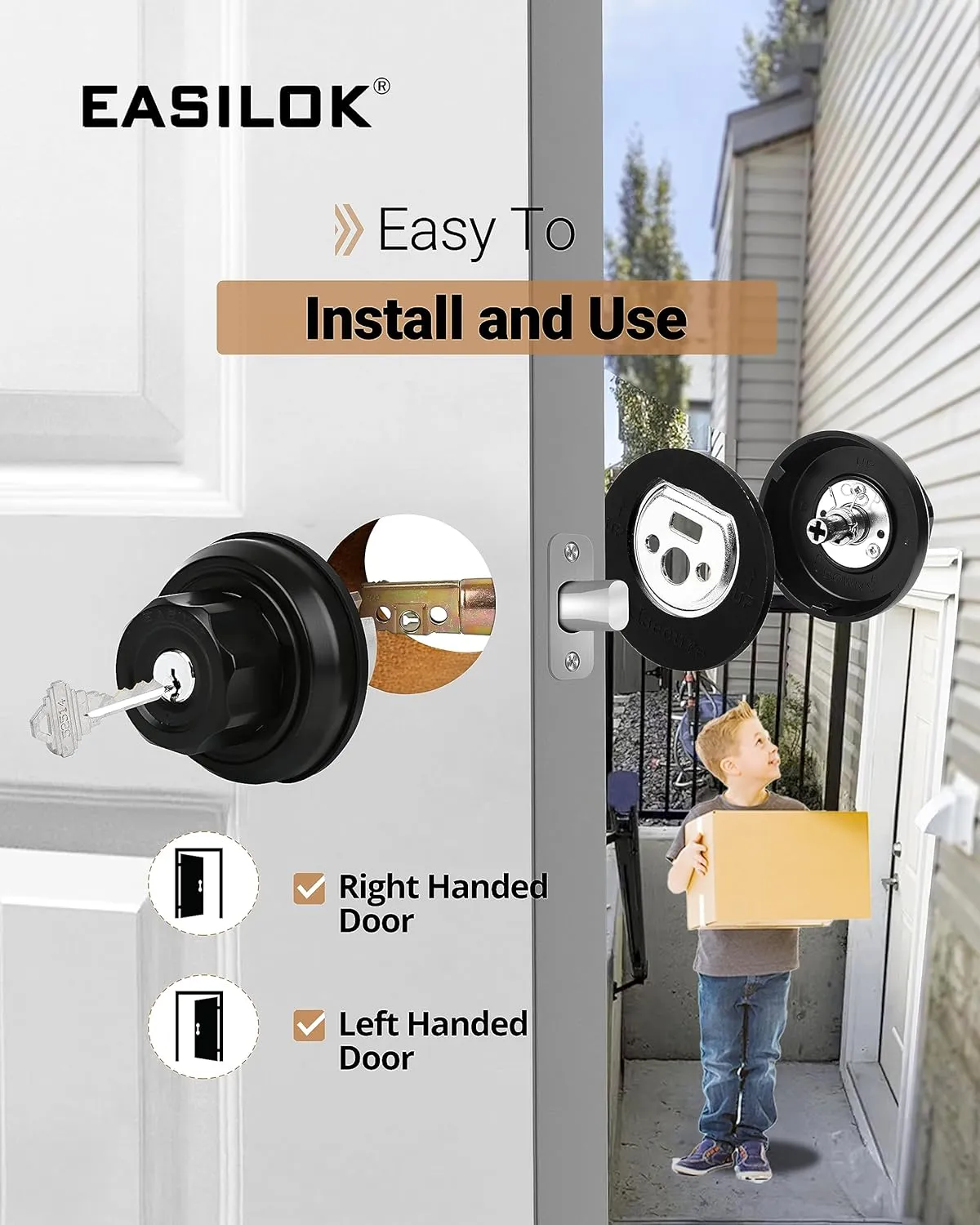 EASlLOK Deadbolt Twist-to-Lock Front Door Lock Keyless Heavy Duty Single Cylinder Deadbolt (Zinc Alloy, Black, 1 Pack)