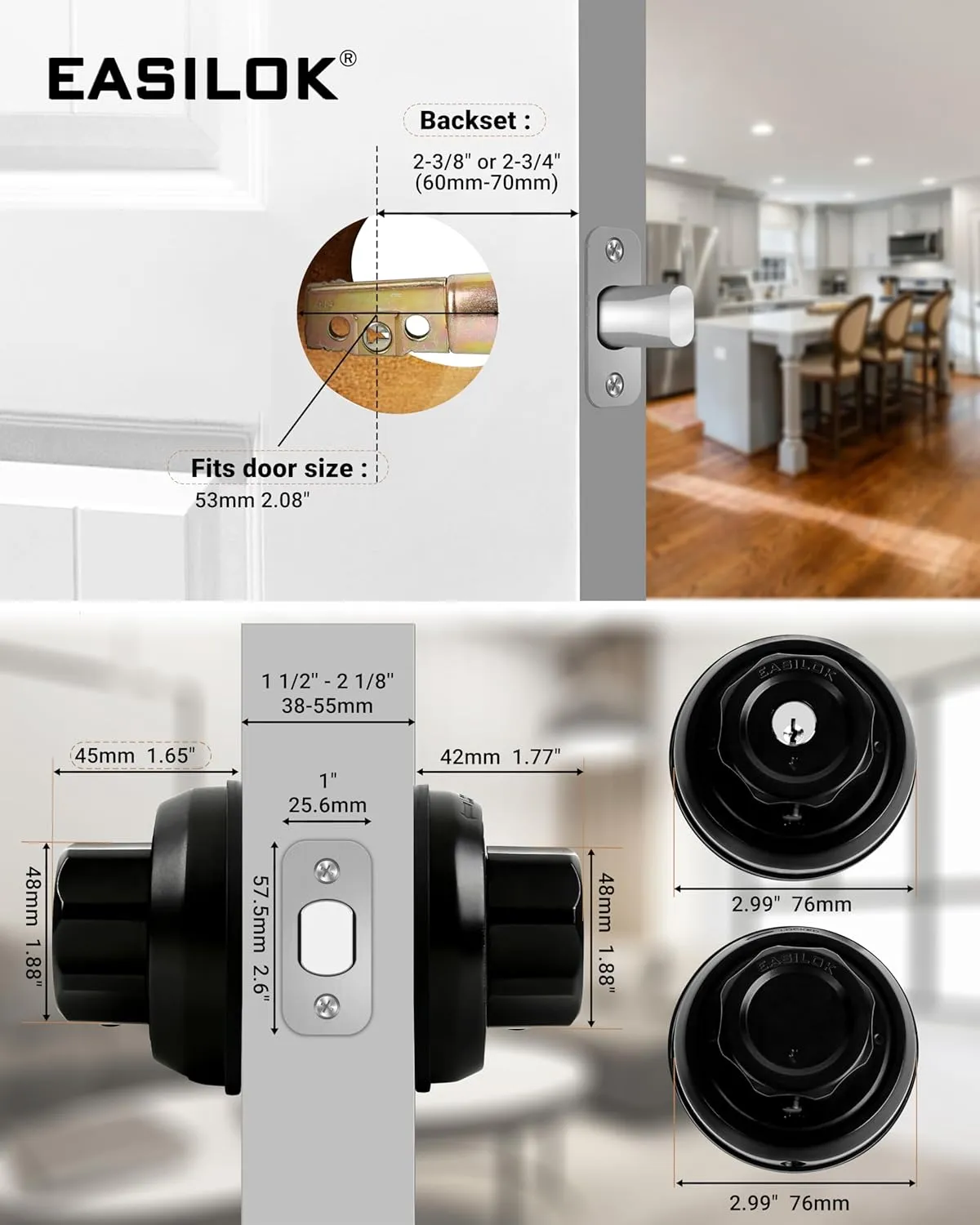 EASlLOK Deadbolt Twist-to-Lock Front Door Lock Keyless Heavy Duty Single Cylinder Deadbolt (Zinc Alloy, Black, 1 Pack)