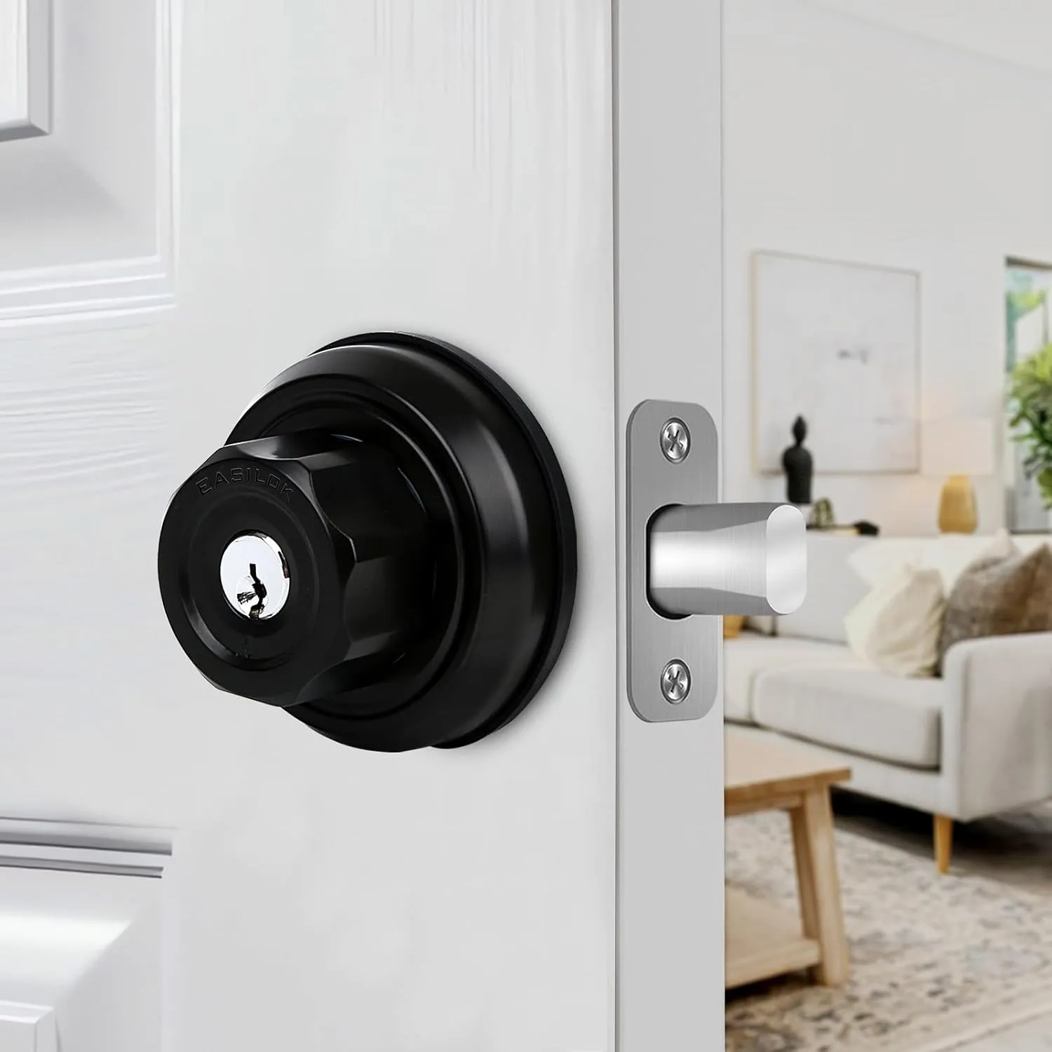 EASlLOK Deadbolt Twist-to-Lock Front Door Lock Keyless Heavy Duty Single Cylinder Deadbolt (Zinc Alloy, Black, 1 Pack)