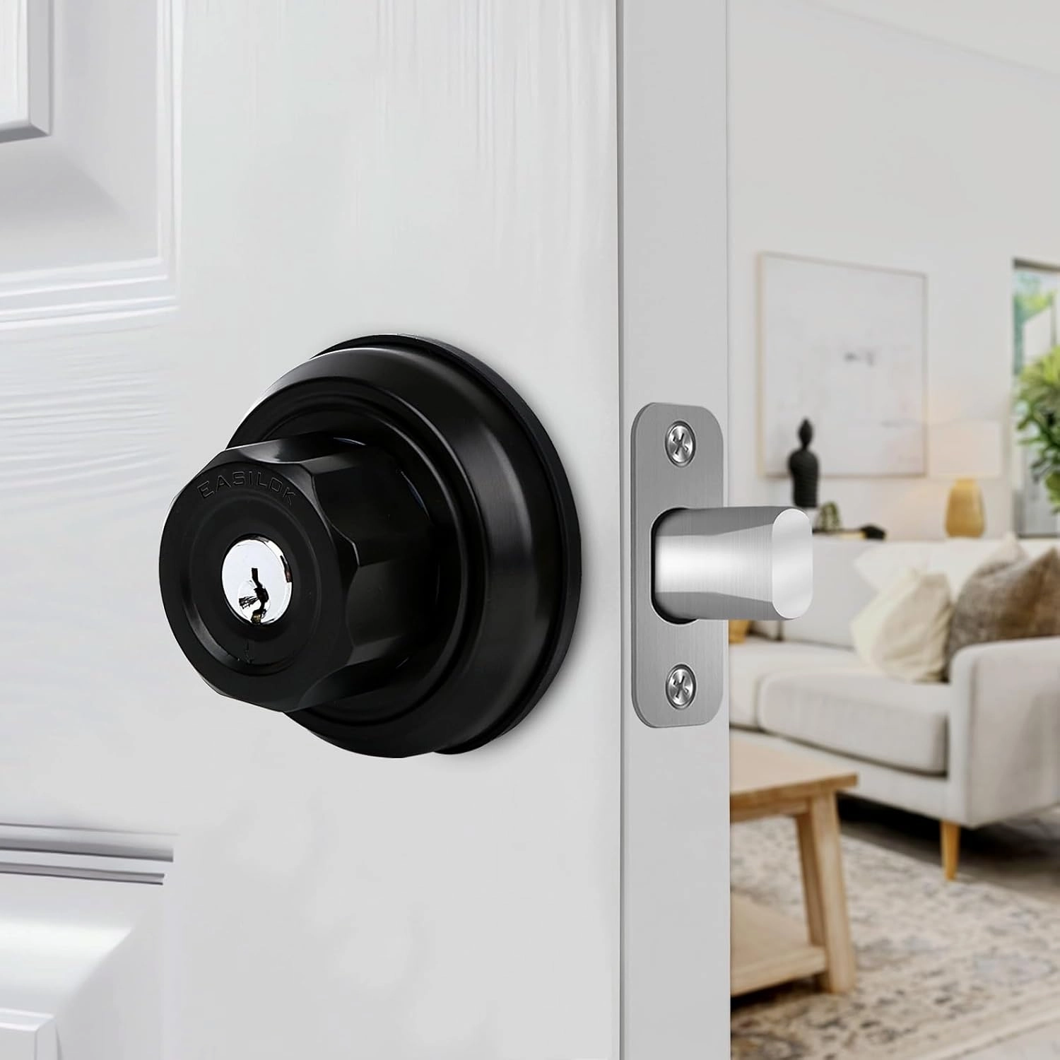EASlLOK Deadbolt Twist-to-Lock Front Door Lock Keyless Heavy Duty Single Cylinder Deadbolt (Zinc Alloy, Black, 1 Pack)