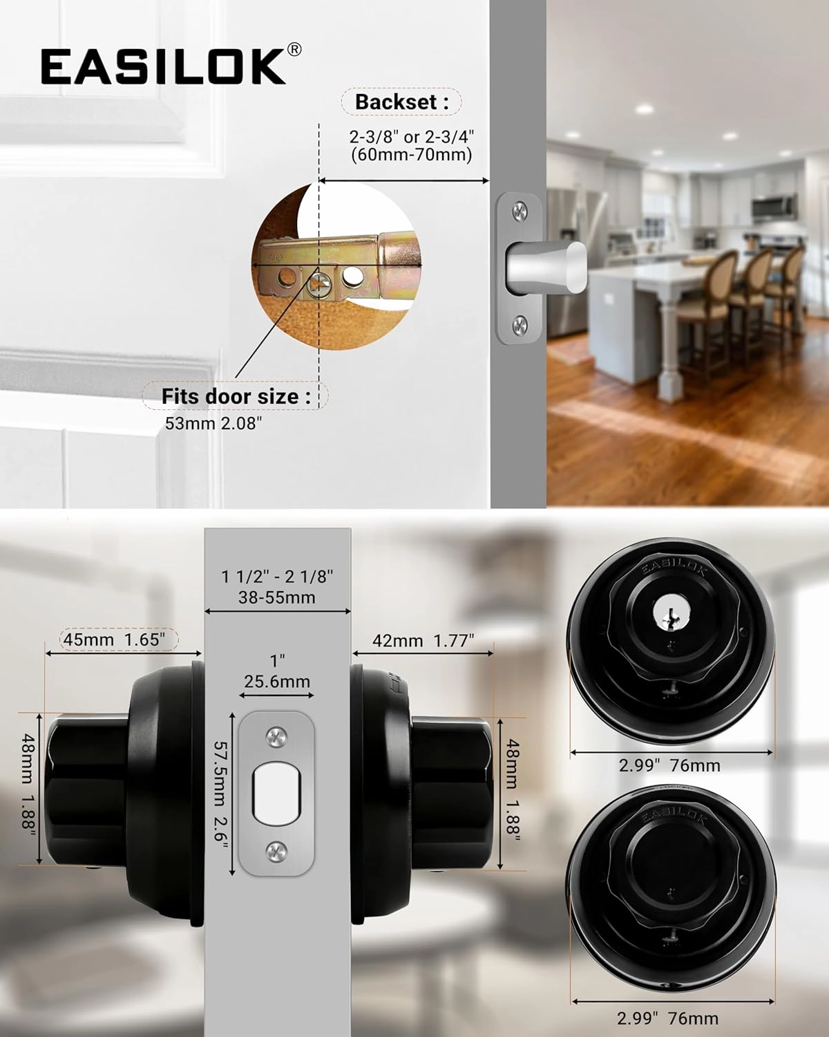 EASlLOK Deadbolt Twist-to-Lock Front Door Lock Keyless Heavy Duty Single Cylinder Deadbolt (Zinc Alloy, Black, 1 Pack)