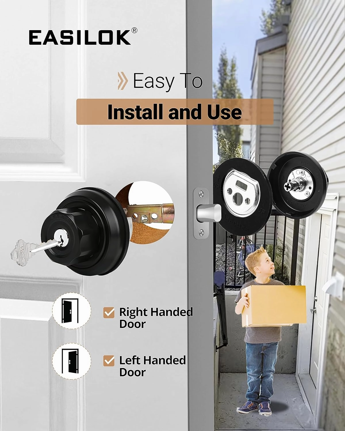 EASlLOK Deadbolt Twist-to-Lock Front Door Lock Keyless Heavy Duty Single Cylinder Deadbolt (Zinc Alloy, Black, 1 Pack)