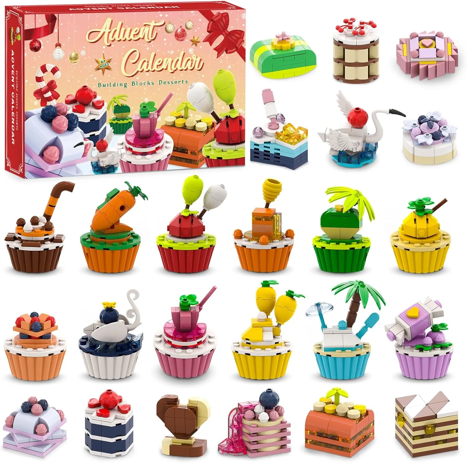 Easter Egg Fillers for Kids,24 Days Building Toy Countdown Calendar with Desserts Cakes, Holiday Building Blocks Advent Calendar for Teen Boys Girls