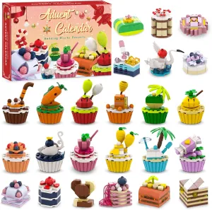 Easter Egg Fillers for Kids,24 Days Building Toy Countdown Calendar with Desserts Cakes, Holiday Building Blocks Advent Calendar for Teen Boys Girls