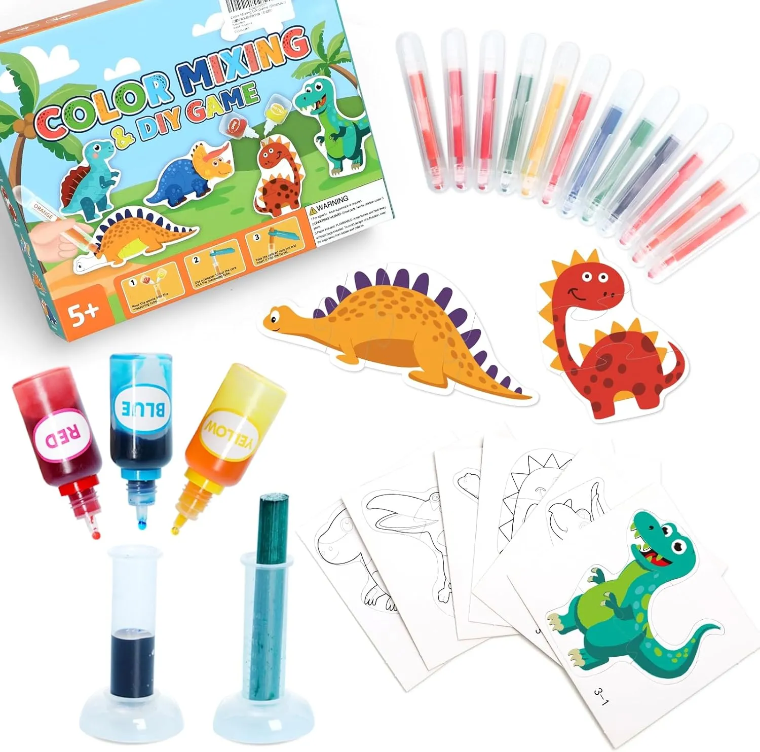 Educational Science Kits STEM Toys for Kids Age 5-7 Color Science Activity DIY Puzzle Dinosaur Painting Crafts for Boys Girls Ages 5,6,7,8,9,10 Years Color Mixing Game Christmas Bday Gift (Dinosaur)