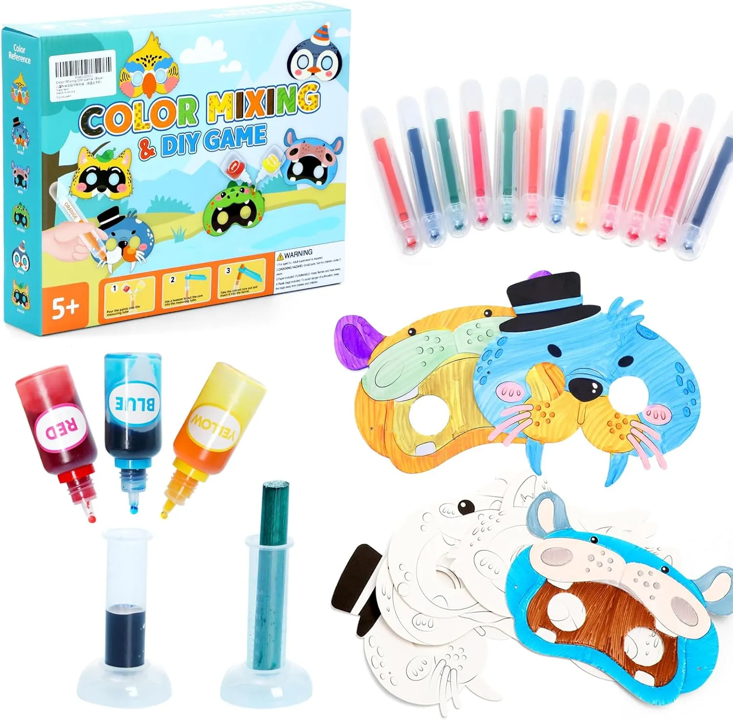 Educational Science Kits STEM Toys for Kids Age 7-12 Color Science Activity DIY Craft for Kids Boys Girls Ages 5,6,7,8,9,10 Years Animal Mask Painting Kit Color Mixing Game (Blue)