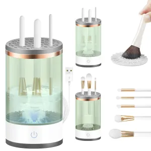 Efficient Electric Makeup Brush Cleaner Machine, Automatic Makeup Brush Cleaner for 3-4 Brushes at a Time, 7000 RPM Ensures Thorough Cleaning, Includes Silicone Pad (Green)