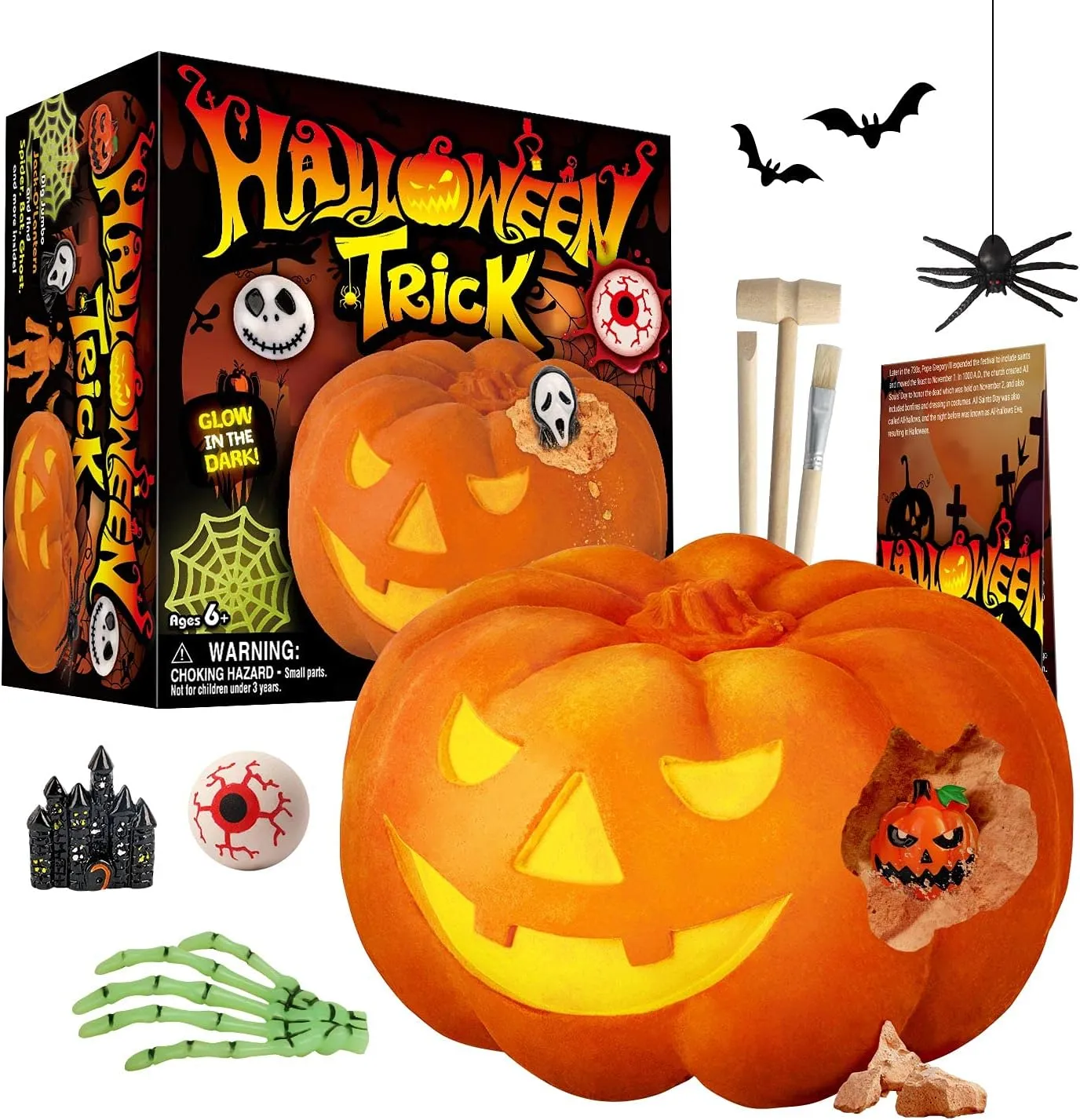 Eggbox Halloween Spooky Pumpkin Dig Kit - Excavate 12 Halloween Toys - Halloween Party Favor Toy for Kids - Halloween Crafts,Educational Science Gift for Trick-or-Treat Fun for Boys & Girls