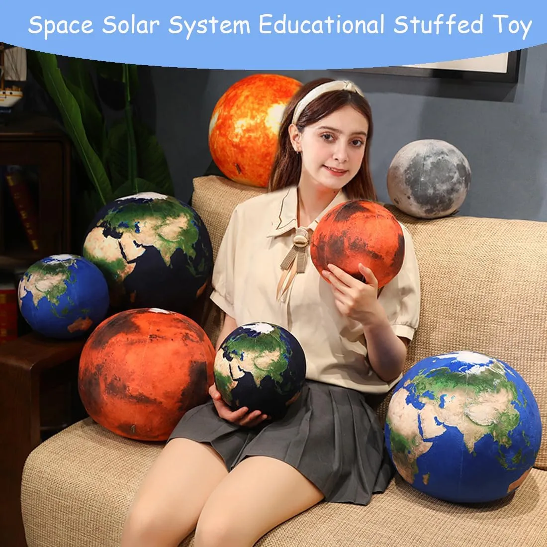 ELAINREN Adorable Blue Earth Plush Buddy Toy Science Astronomy Space Solar System Educational Stuffed Blue Planet Dolls-10.6Inch