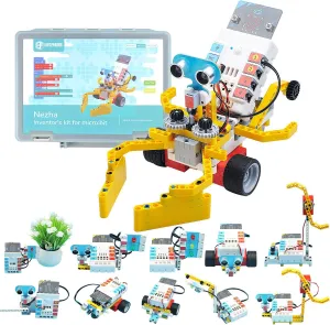 ELECFREAKS microbit Nezha Inventor Kit Planet X Starter Sensors with 40  Learning Projects and 400  Bricks, Micro:bit NeZha Expansion Board with 900mAh Lithium Battery(Without Micro:bit)