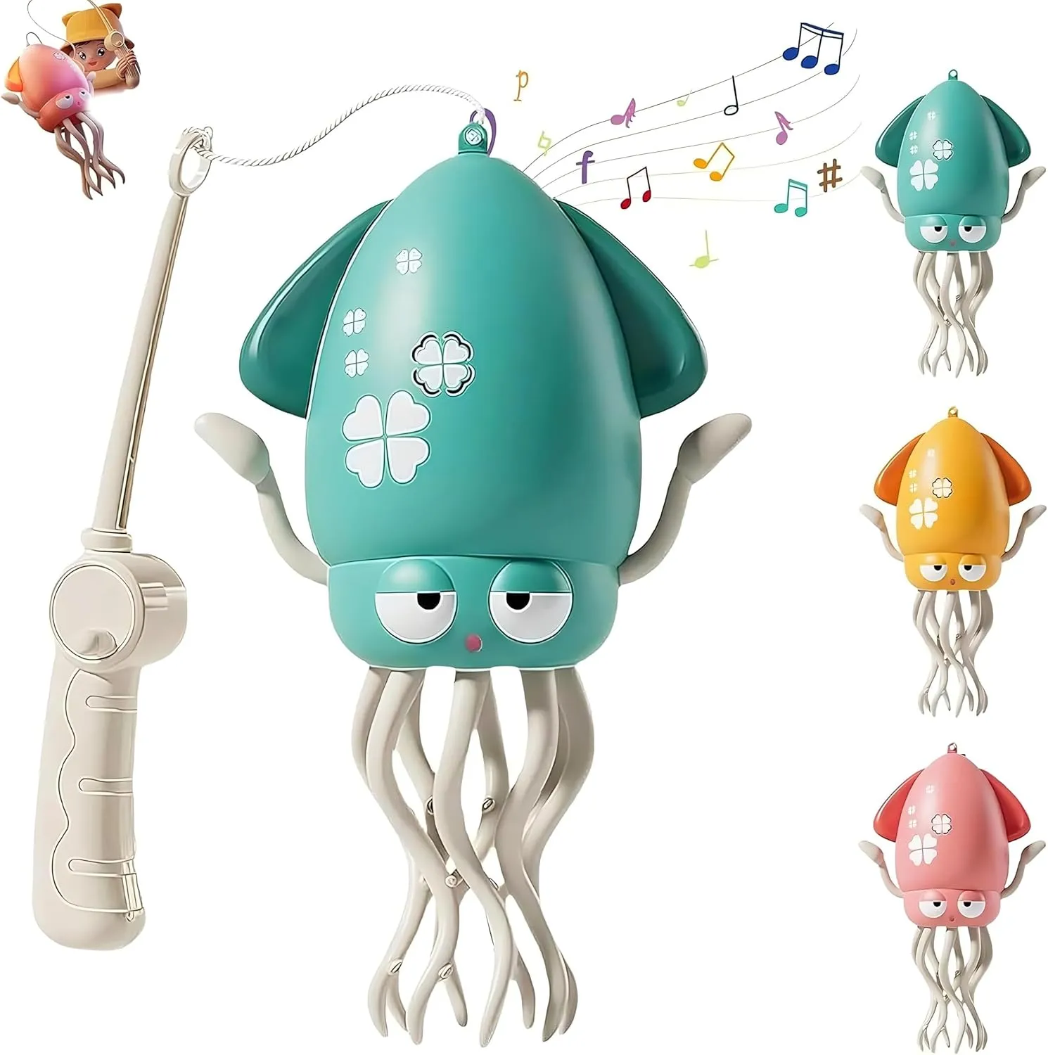 Electric Dancing Octopus Toy, Crawling Dancing Automatic Obstacle Avoidance Octopus Sensor Toy, Creative Magic Crazy 8-Leg Action Obstacle with LED Lights & Music, Self-Navigating (Green Fishing Rod)